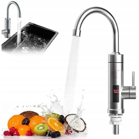 BEDEE Chauffe-eau à flux continu, robinet électrique, écran LCD, batterie, 30-60°C, 3000W