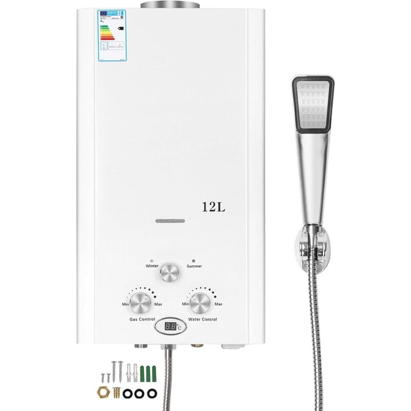 Brisunshine - Chauffe-eau à Gaz 12L, 24kW Chauffe-eau Instantané à Gaz sans Réservoir, gpl, Propane, Butane, Démarrage Basse Pression, pour la