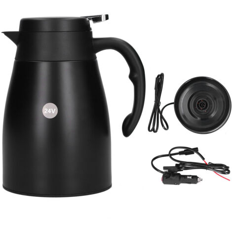 Chauffe-eau de voiture 24V 1200ml portable en acier inoxydable avec base - Bouilloire électrique pour camion et véhicule - Noir mat