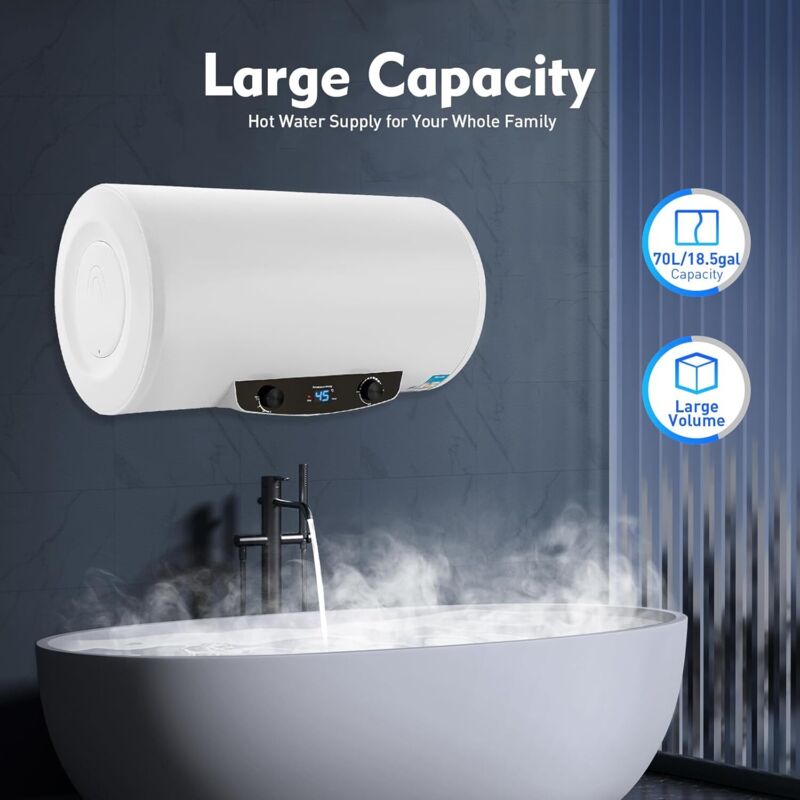 Chauffe-eau électrique - 70 l - Puissance de chauffage : 2000 W - Protection contre les fuites - Suspension horizontale améliorée - 25-75 °C