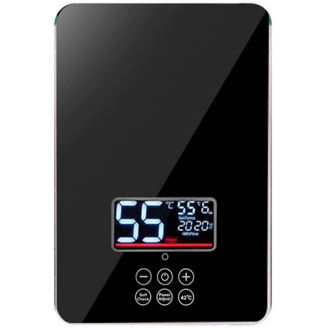 Chauffe-eau électrique instantané, 6 000 W, 220 V, avec douchette et flexible, écran tactile LED, température réglable, convient pour salle de bain et cuisine – Noir