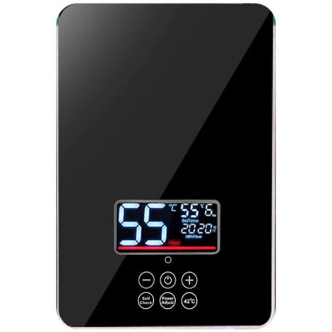 Chauffe-eau électrique instantané, 6 000 W, 220 V, avec douchette et flexible, écran tactile LED, température réglable, convient pour salle de bain et cuisine – Noir