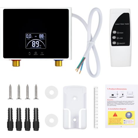 Chauffe-eau électrique instantané mini 5500 W 220 V à température constante avec télécommande et affichage numérique. Chauffe-eau à la demande，noir