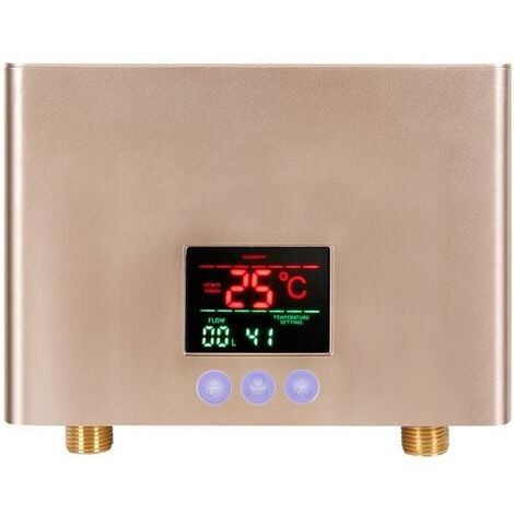 QPUION Chauffe-eau électrique instantané, mini intelligent inverter thermostat petit chauffe-eau commande tactile + télécommande grand écran couleur 3000W norme européenne 220V,Gold