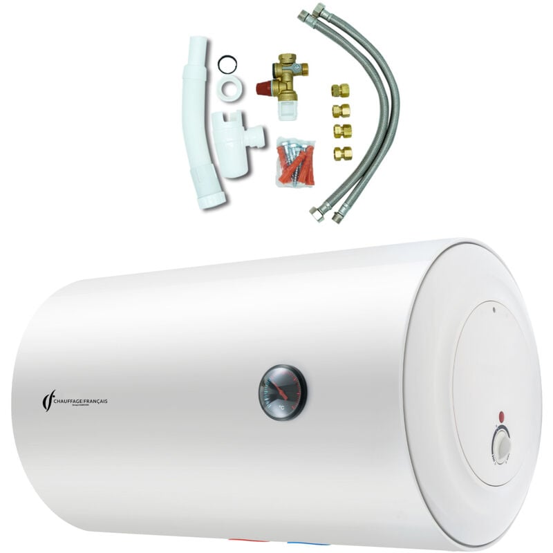 Chauffe Eau Electrique Mural Blindé Horizontal Bypso Sannover 50 Litres + Kit d'Installation Complet NF