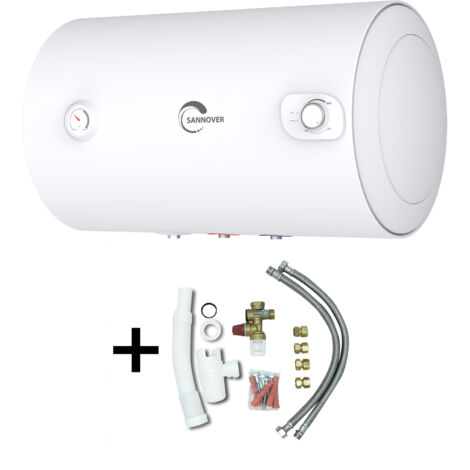 Sannover – Chauffe-eau électrique mural horizontal 150L – Résistance blindée en acier inoxydable – Classe énergétique C – Installation facile incluse