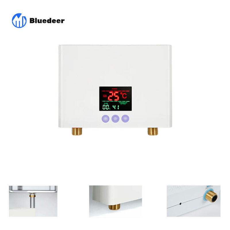 Bluedeer - Chauffe eau électrique,mewmewcat Chauffe-Eau Instantané 3KW Mini Chauffe-Eau Électrique Sans Réservoir Mural avec Affichage led Réglage de