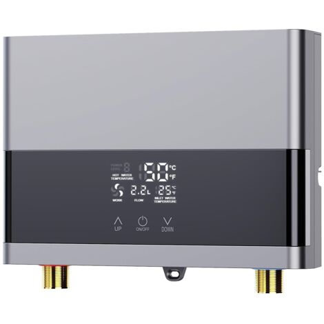 Chauffe-eau électriques 220V 6000W, Chauffe-eau électrique sans réservoir, Petit chauffe-eau instantané électrique économie d'eau Avec écran numérique, Pour cuisine, salle de bain, lavage (Sliver)