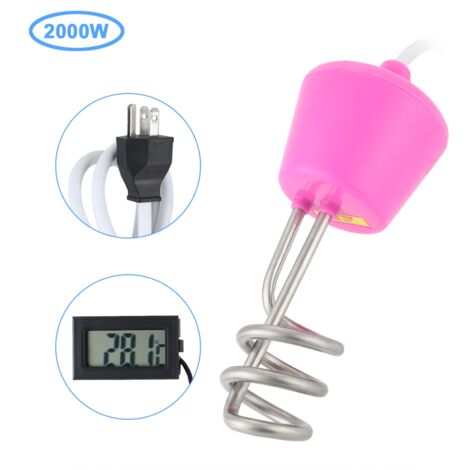 Chauffe-eau Immersion Portable 2000W Acier Inoxydable Chauffe-eau Rod Submersible avec Température Meter et Cable 2m Chauffe-eau Immersion Bain