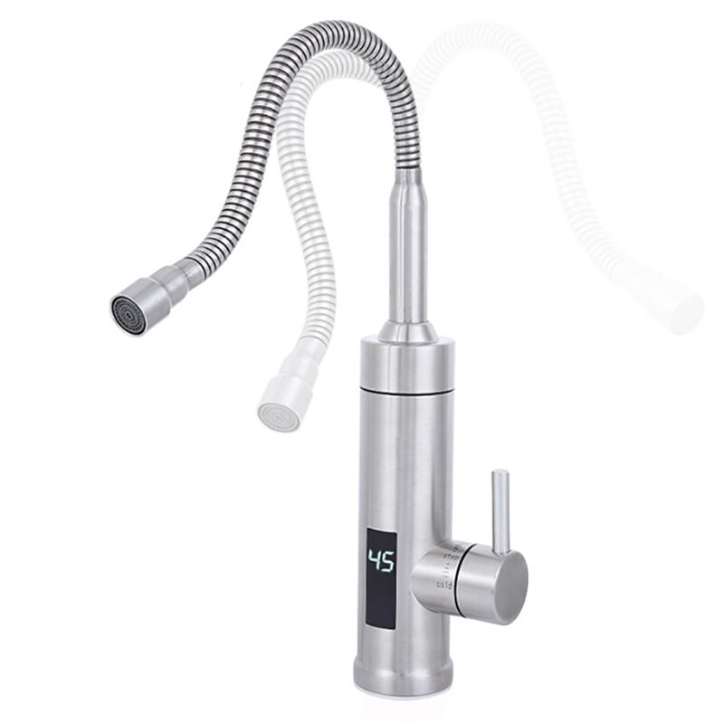 Chauffe-eau instantane 230 V Robinet electrique en acierinoxydable avec indicateur de temperature LED lisible pourcuisine, camping-car, cuisine,