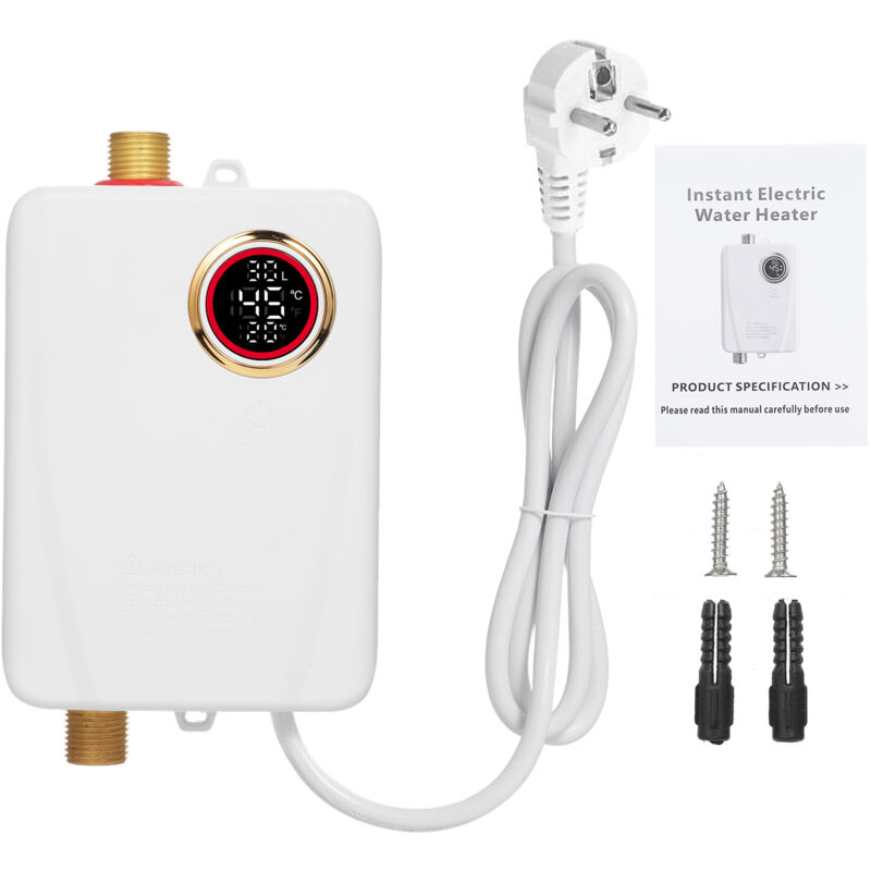 Lifcausal - Chauffe-eau instantané 3500W 220V Blanc Mini chauffe-eau instantané sans réservoir Salle de bain Cuisine Lavage avec affichage numérique
