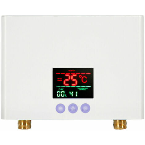 Chauffe-Eau Instantané 3KW Mini Chauffe-Eau Électrique Sans Réservoir Mural avec Affichage LED Réglage de la Température à 3 Niveaux Télécommande pour Maison Cuisine Salle de Bains (Blanc)
