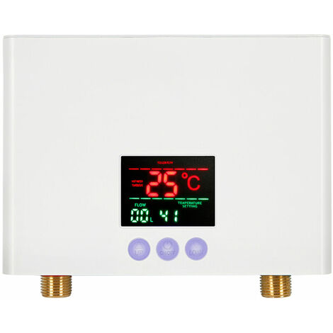 Chauffe-Eau Instantané 3KW Mini Chauffe-Eau Électrique Sans Réservoir Mural avec Affichage LED Réglage de la Température à 3 Niveaux Télécommande pour Maison Cuisine Salle de Bains (Blanc) Dontodent