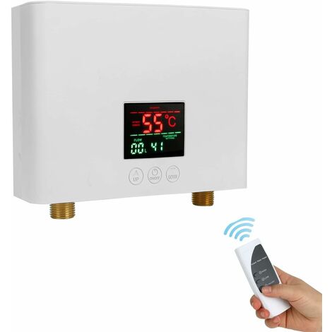 Chauffe-Eau Instantané 3KW Mini Chauffe-Eau Électrique Sans Réservoir Mural avec Affichage LED Réglage de la Température à 3 Niveaux Télécommande pour Maison Cuisine Salle de Bains (Blanc) KOMIRO
