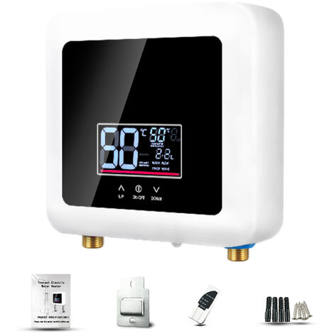 Chauffe-Eau Instantané 7500W Mini Chauffe-Eau Électrique Sans Réservoir Affichage LED Mural Support Thermostat Mode/Réglage de Puissance pour Maison Cuisine Salle de Bain, Noir-220V 7500W