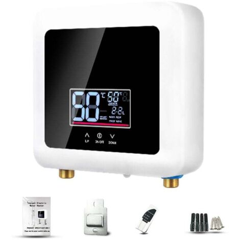 Chauffe-Eau Instantané 7500W Mini Chauffe-Eau Électrique Sans Réservoir Affichage LED Mural Support Thermostat Mode/Réglage de Puissance pour Maison Cuisine Salle de Bain (Noir)