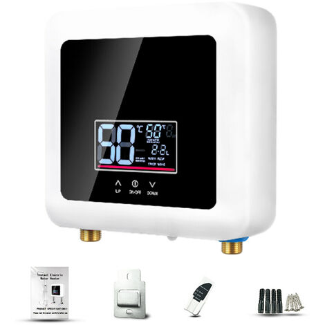 Chauffe-Eau Instantané 7500W Mini Chauffe-Eau Électrique Sans Réservoir Affichage LED Mural Support Thermostat Mode/Réglage de Puissance pour Maison Cuisine Salle de Bains (Noir, 220V-7500W)