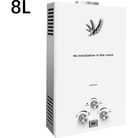 Chauffe-eau instantané au GPL, 8 L, 16 kW, Chauffe-eau au propane avec affichage LED, sécurité renforcée et contrôle intelligent, en acier inoxydable