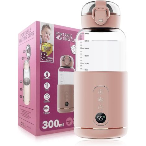 Chauffe-eau portable rechargeable pour lait maternisé, lait maternel, contrôle précis de la température, 300 ml, format portable