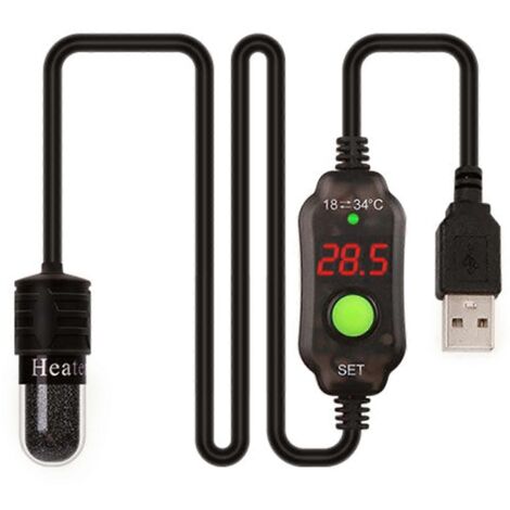 Chauffe-eau submersible USB pour aquarium 18-34°C réglable
