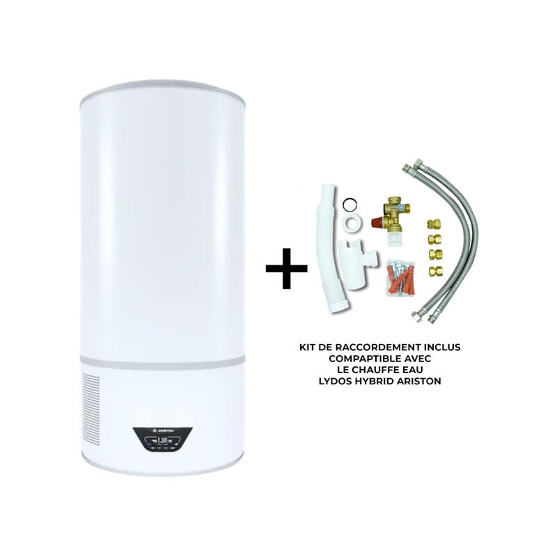 Chauffe eau thermodynamique Mural Lydos Hybrid Wifi 100 l Ariston Air Ambiant + kit d'installation complet