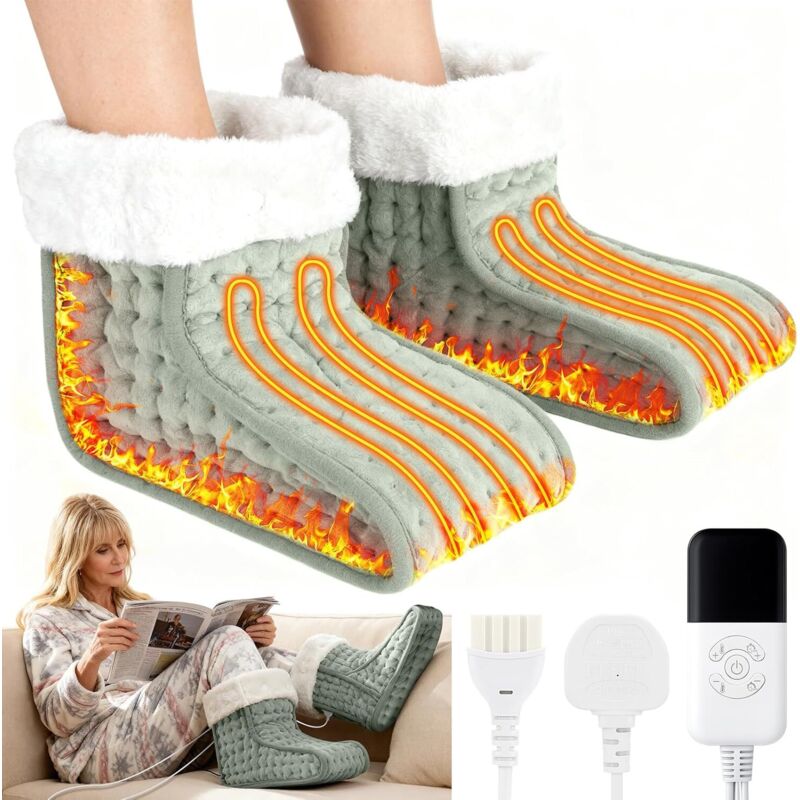 Chauffe-Pieds Électrique, Séparé Chausson Chauffant Electrique avec doublure intérieure lavable, 30℃-70℃ température réglables, 90 minutes Minuteries