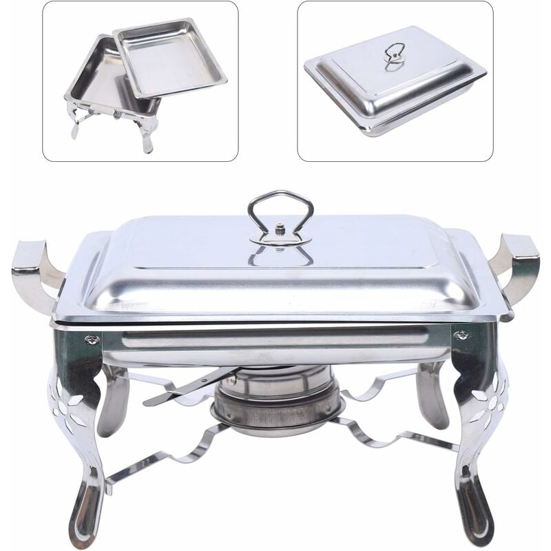 Chauffe-plat Chafing Dish - En acier inoxydable - 6 l - Avec support pour pâte combustible - Pour restauration, buffet, fête, 21 x 26 x 26 cm