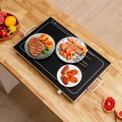 Chauffe-plats Électrique avec Contrôle de la Température Plateau en Verre Thermique 56 x 36 cm Garde Aliments Chauds Poignées Tactiles Froides pour Fêtes de Famille Restaurant