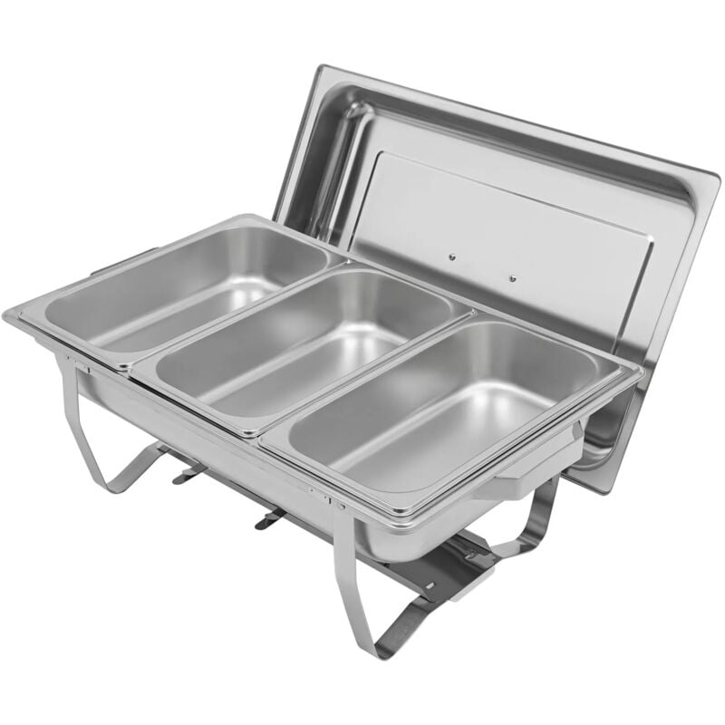 Chauffe-plats en acier inoxydable de 8 l - 3 compartiments - Plateau chauffant avec couvercle - Bol chauffant - Chauffe-assiettes - Buffet - Banquet