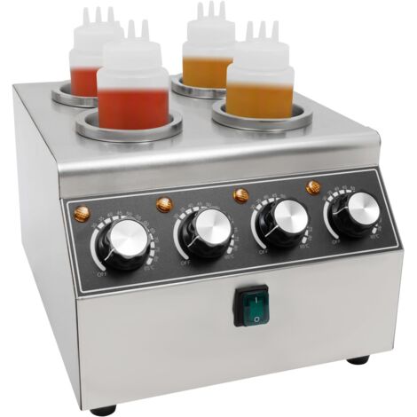 Chauffe-sauce électrique en acier inoxydable, 4 bouteilles, 800 W, 30 °C - 85 °C, Machine de conservation de la chaleur, Interrupteur de commande indépendant avec 4 bouteilles en PVC, Maintient