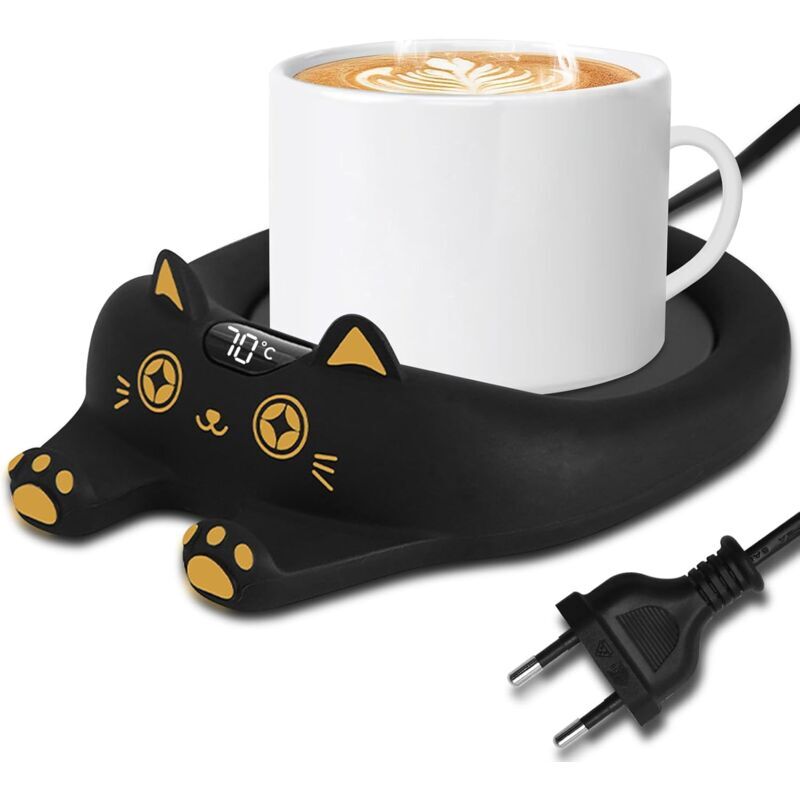 Chauffe-tasse électrique Théière mignonne en forme de chat pour le bureau Chauffe-tasse électrique Température à 3 niveaux Chauffe-café, lait, thé