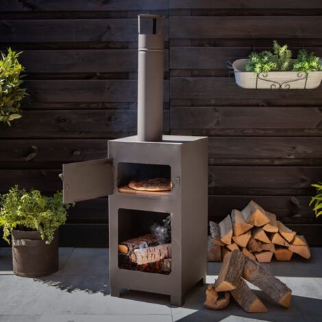 Chauffe-terrasse et four à pizza noir – Acier robuste – Source de chaleur puissante pour soirées en extérieur – Design moderne – Fancy Flames