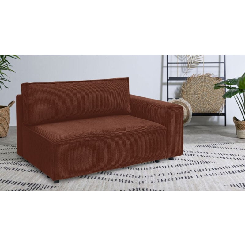 Bobochic - Chauffeuse 2 places avec accoudoir pour canapé modulable nihad tissu velours côtelé Angle droit Orange