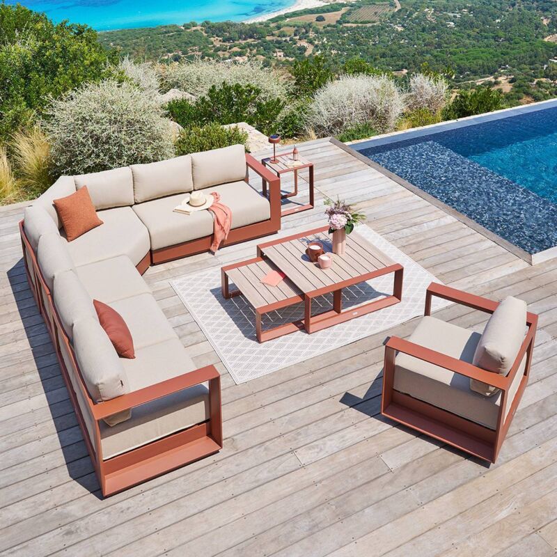 Chauffeuse de jardin Allure beige/acajou déhoussable - Hespéride