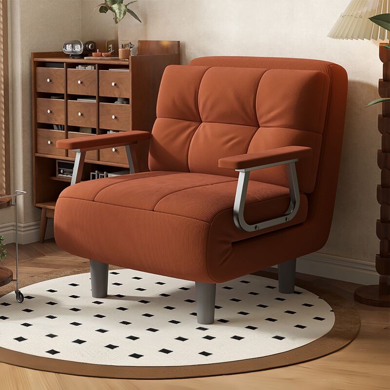 Fabulcozy Chauffeuse Canapé-lit Fauteuil Convertible 1 Place - Grand Confort Démontable avec Coussin, Accoudoirs Métal et Pieds (Orange)