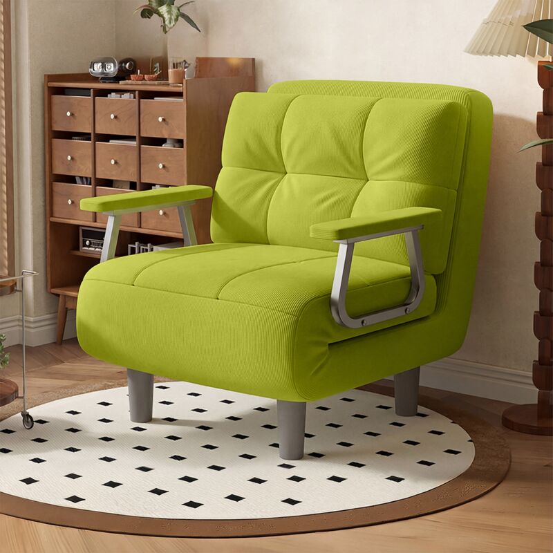 Fabulcozy Chauffeuse Canapé-lit Fauteuil Convertible 1 Place - Grand Confort Démontable avec Coussin, Accoudoirs Métal et Pieds (vert noix de coco)