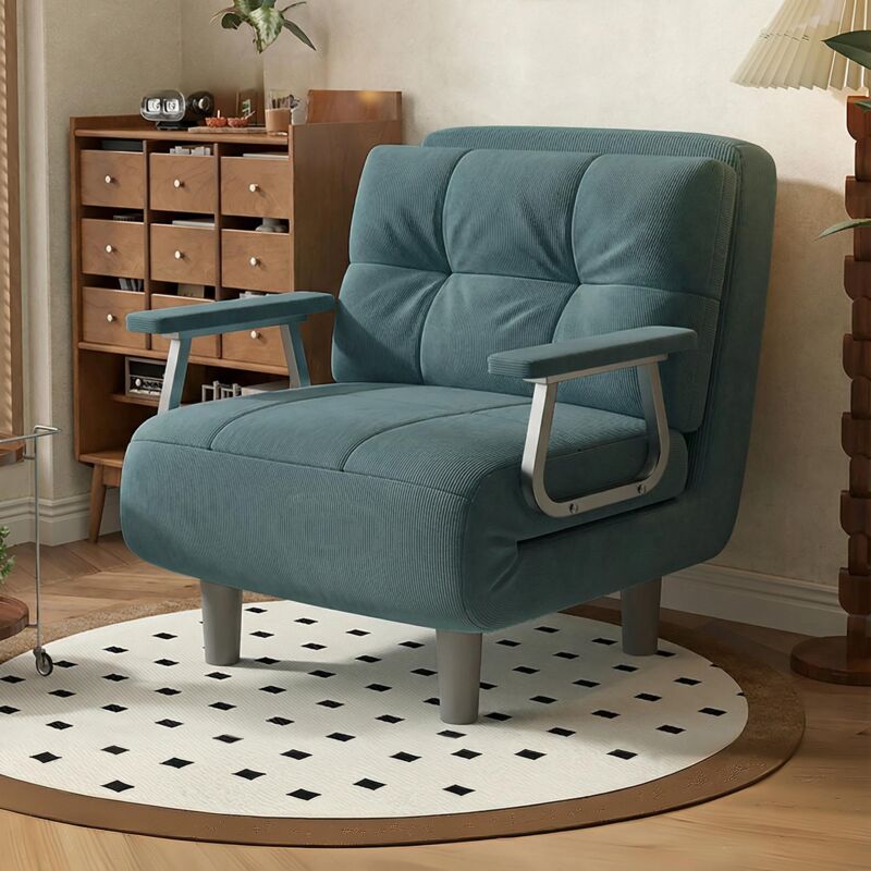 Fabulcozy Chauffeuse Canapé-lit Fauteuil Convertible 1 Place - Grand Confort Démontable avec Coussin, Accoudoirs Métal et Pieds (bleu clair)