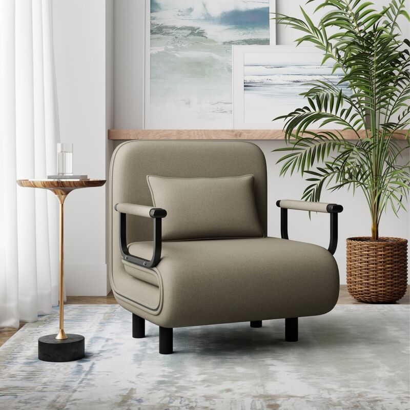 Chauffeuse Canapé-lit Fauteuil Convertible Grand Confort Coussin Pieds Accoudoirs Métal Kaki 60L x 68I x 85H cm