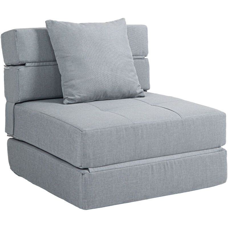 Homcom - Chauffeuse canapé-lit convertible 1 place - coussin déhoussable inclus - tissu gris clair