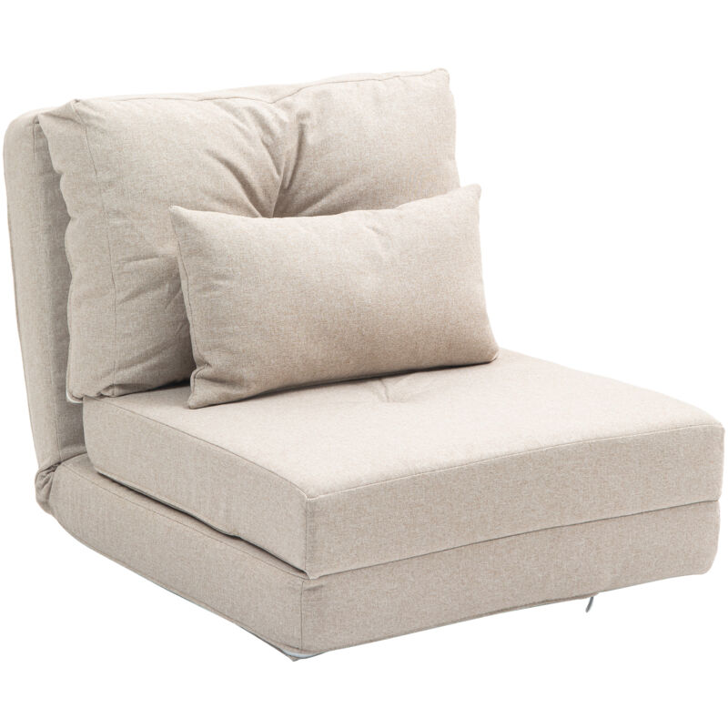 Chauffeuse canapé-lit convertible fauteuil 1 place avec 1 coussin avec dossier réglable, beige-Beige