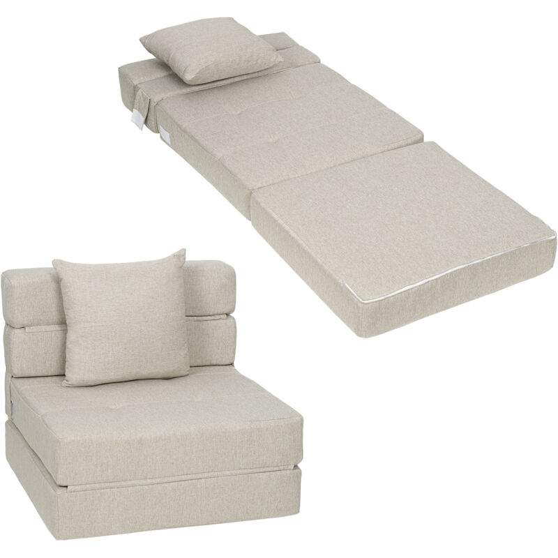 Homcom – Chauffeuse canapé-lit convertible 1 place – Tissu polyester beige – Coussin déhoussable – Dimensions 70L x 70l x 61H cm