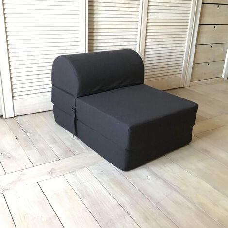 Chauffeuse convertible 1 place en coton noir – Assise 58x45cm – Couchage 180cm – Design contemporain pour intérieur