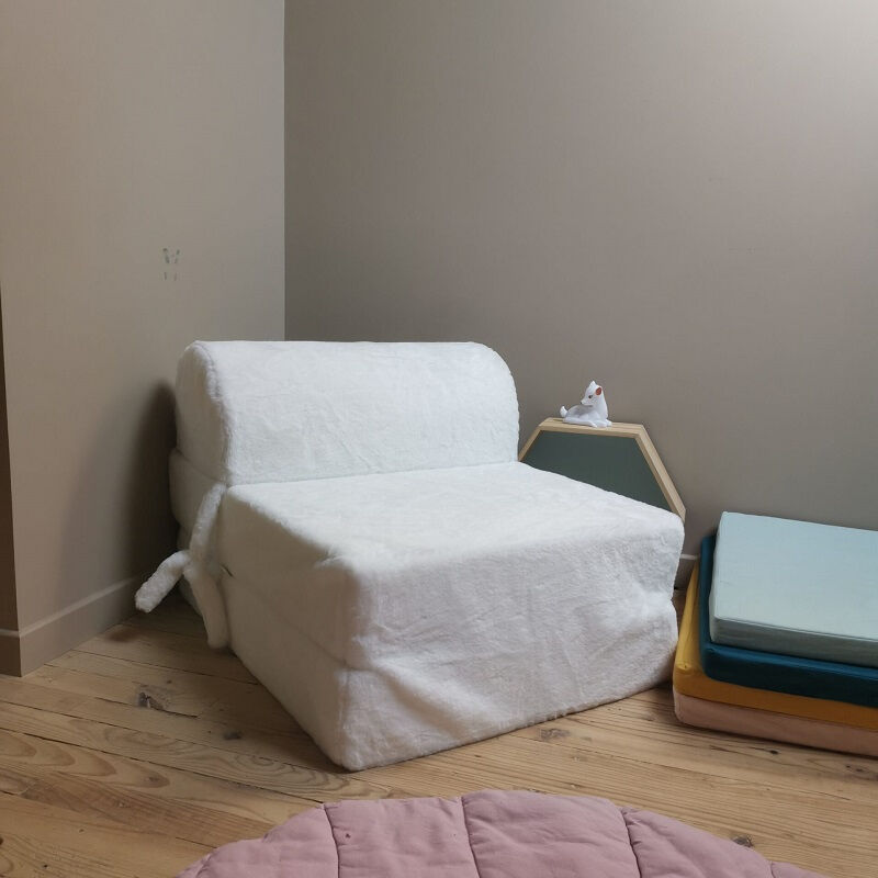 Cotton Wood - Chauffeuse convertible 1 place Fausse Fourrure - Blanc Champagne