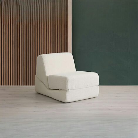 Chauffeuse convertible blanche bouclette, lit d'appoint SAPPO