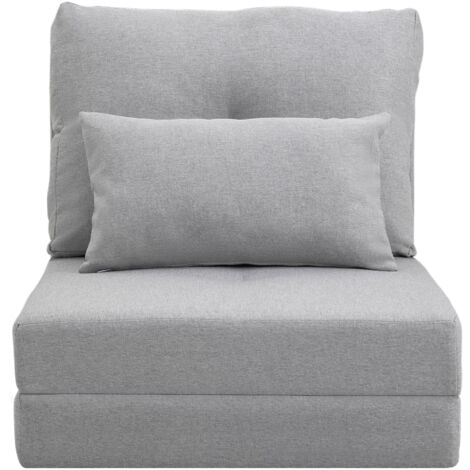 Chauffeuse convertible fauteuil-lit 1 place avec coussin dossier ajustable gris clair