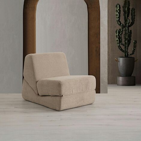 Chauffeuse convertible taupe bouclette, lit d'appoint SAPPO