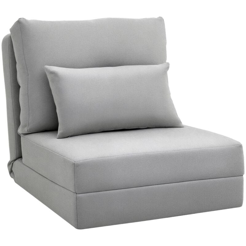 Chauffeuse dossier inclinable - fauteuil convertible - 2 coussins inclus - tissu lin gris clair