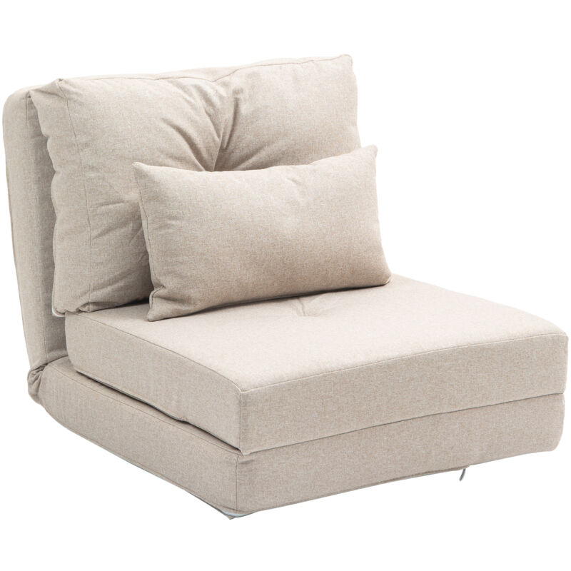 Homcom - Fauteuil convertible chauffeuse inclinable - coussin inclus - tissu beige