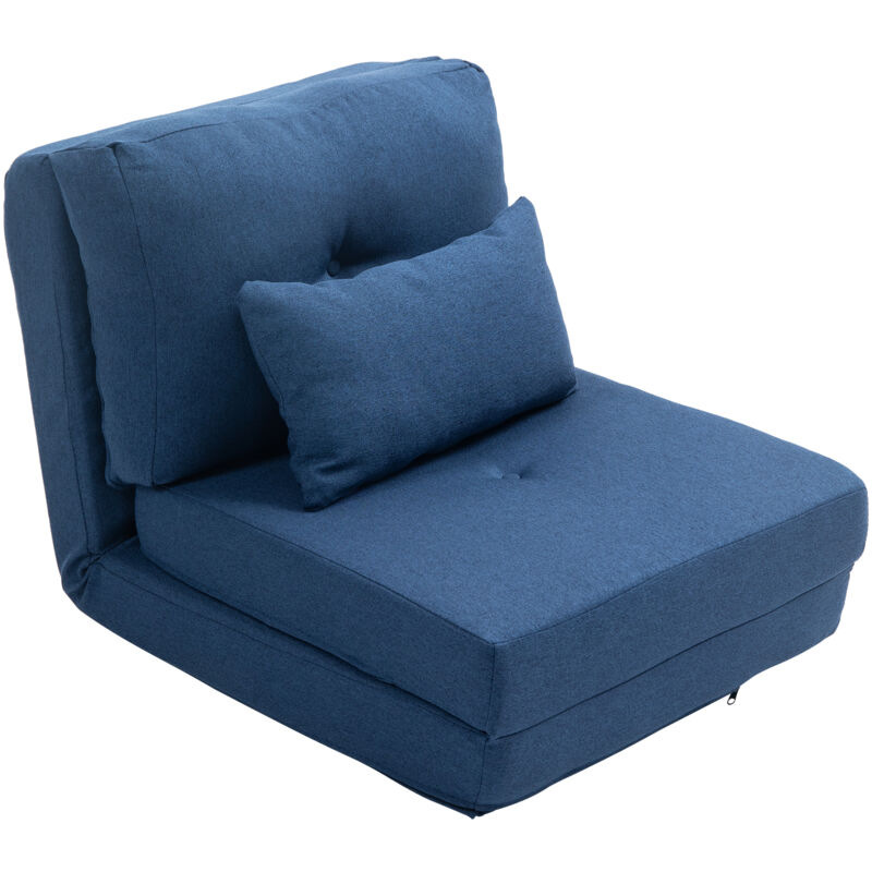 Homcom – Fauteuil convertible inclinable 2-en-1 – Tissu lin bleu foncé – Dossier réglable 5 niveaux – Rembourrage mousse épaisse