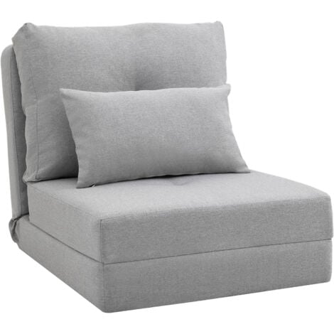 Chauffeuse dossier inclinable - fauteuil convertible - 2 coussins inclus - tissu lin gris clair